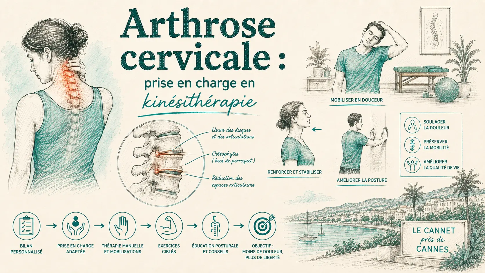 Illustration de l'arthrose cervicale et de sa prise en charge en kinésithérapie
