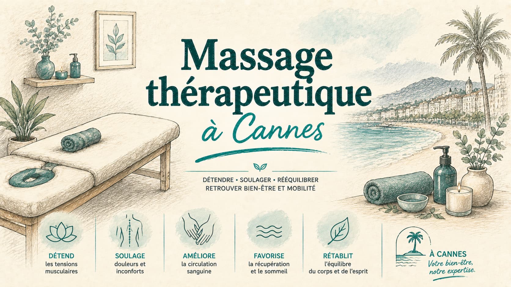 Illustration d'un massage thérapeutique réalisé par un kinésithérapeute