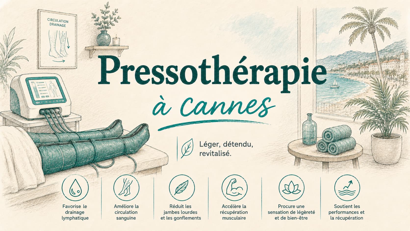 Illustration d'une séance de pressothérapie des jambes