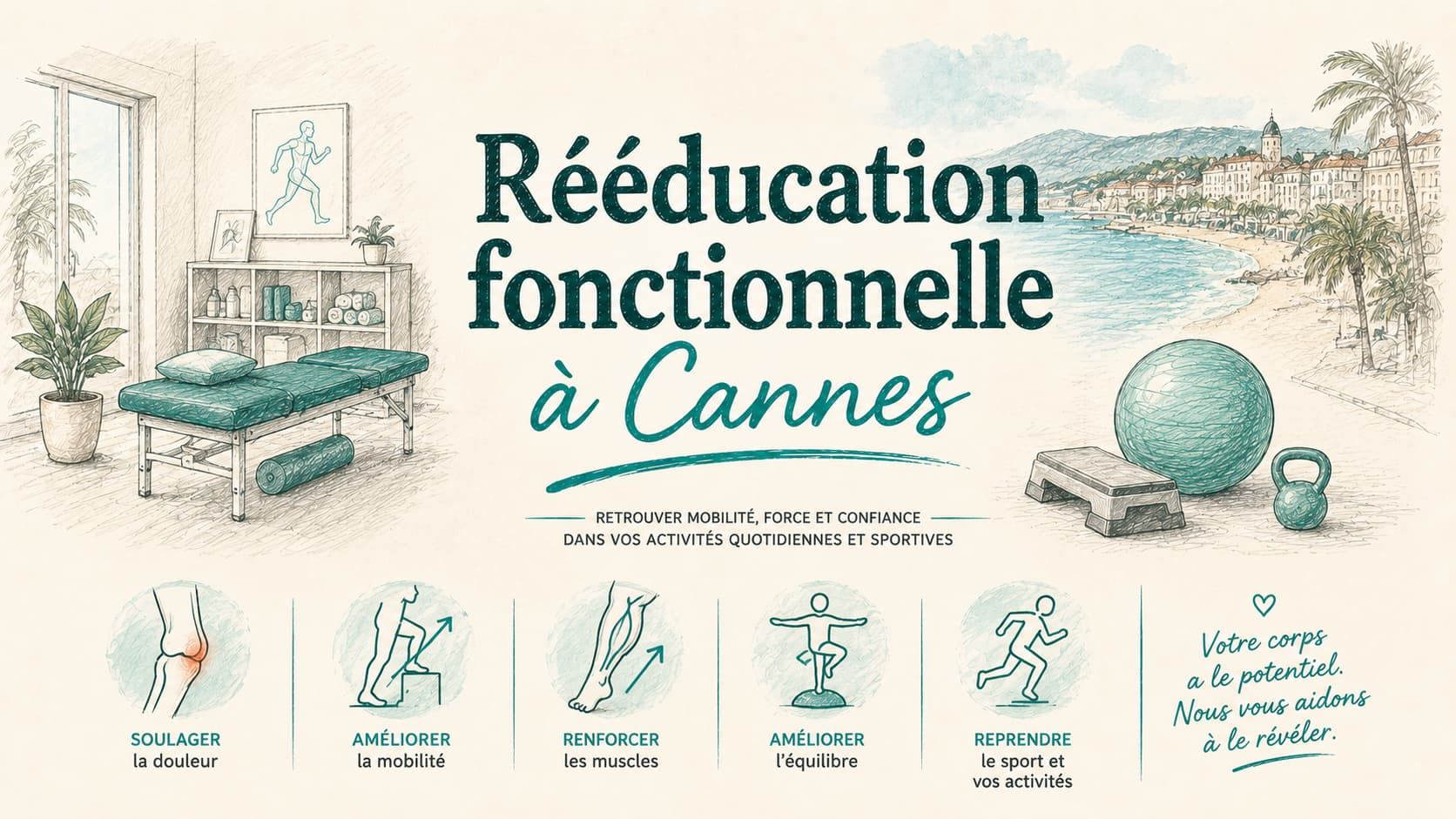 Illustration d'une séance de rééducation fonctionnelle en kinésithérapie