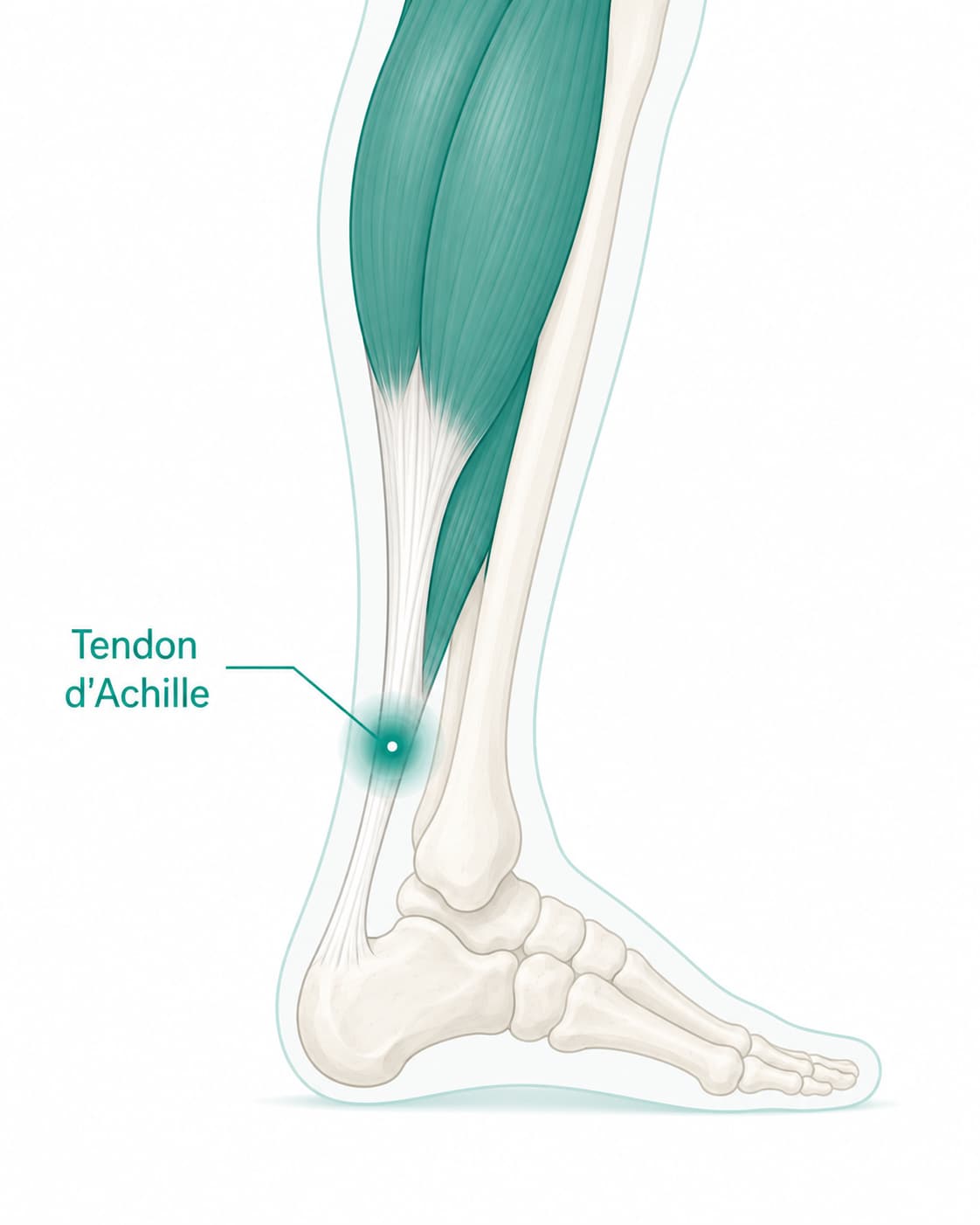 Illustration du tendon d'Achille reliant les muscles du mollet au talon