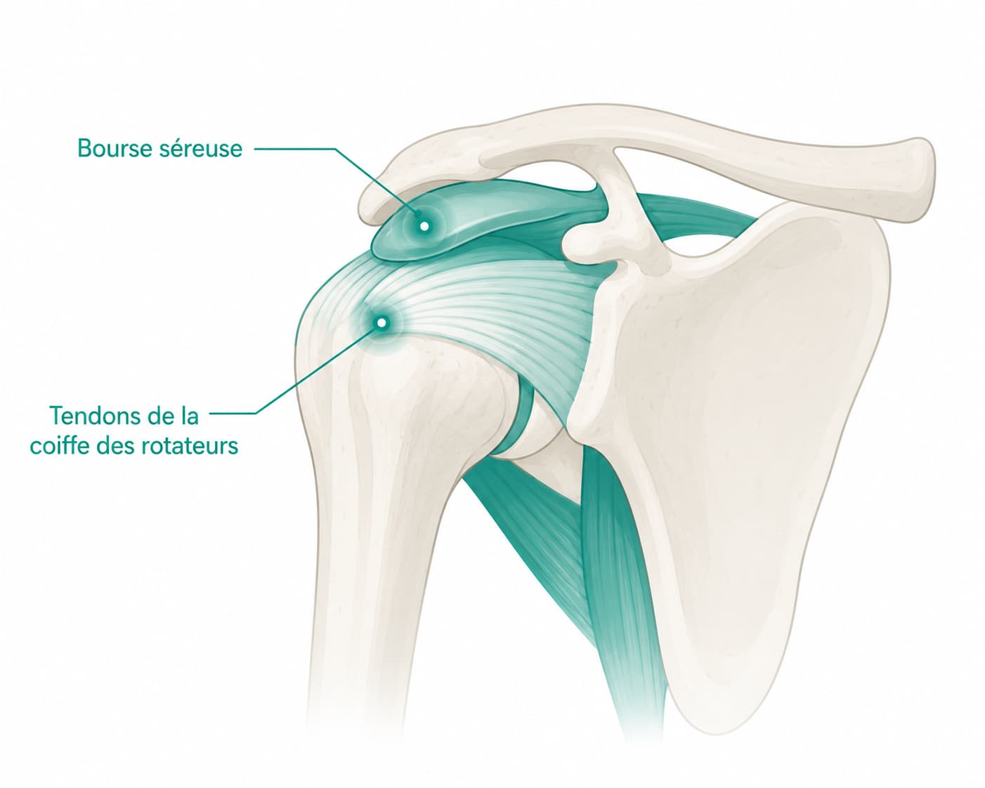 Illustration de l'épaule montrant les tendons de la coiffe des rotateurs et la bourse séreuse
